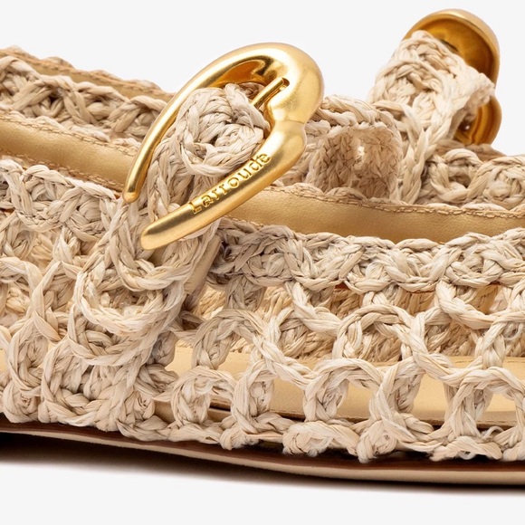 Larroude Beige Woven Flats with Gold Buckle - Picture 4 of 12